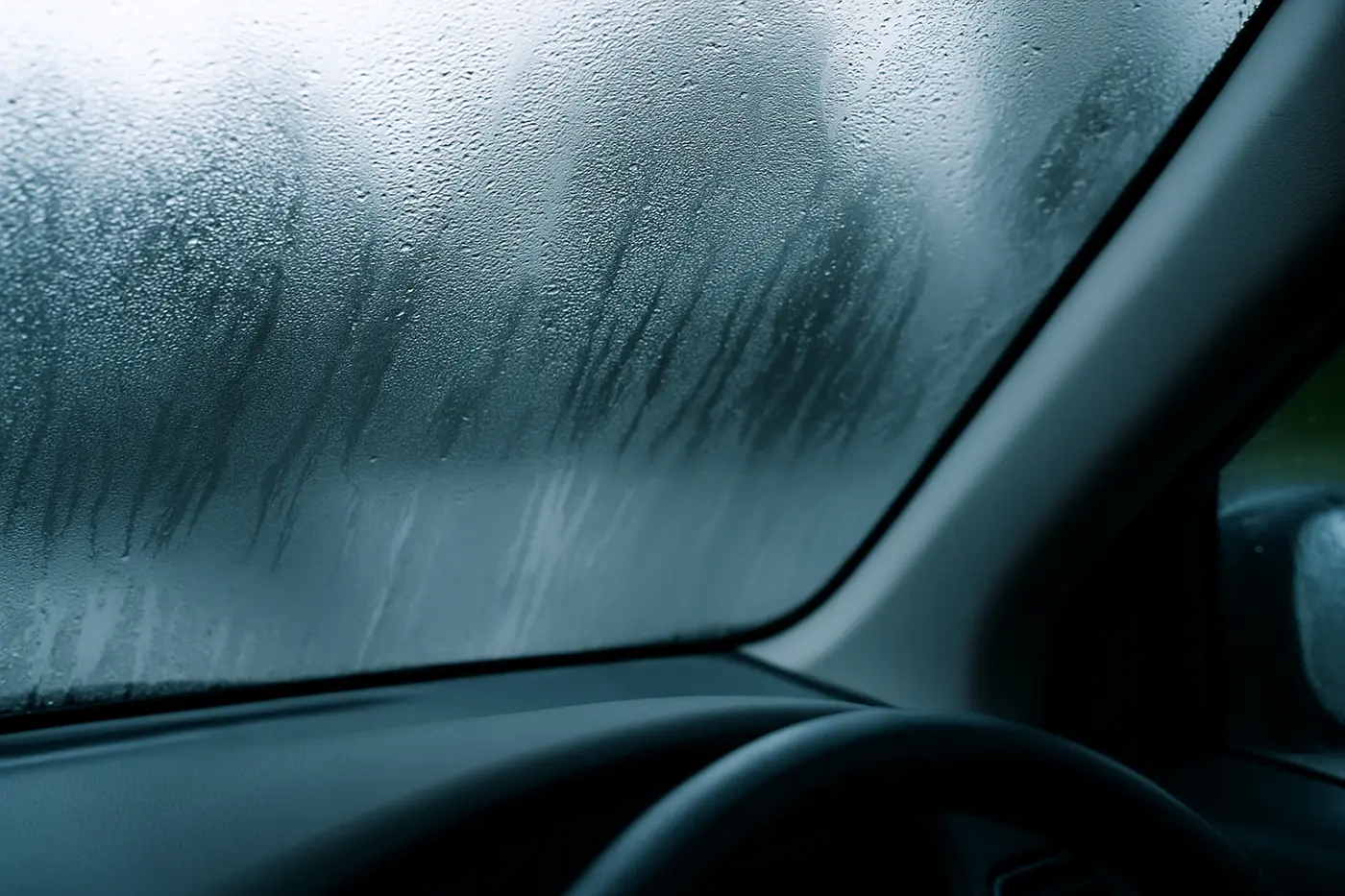 Steamed up car windscreen